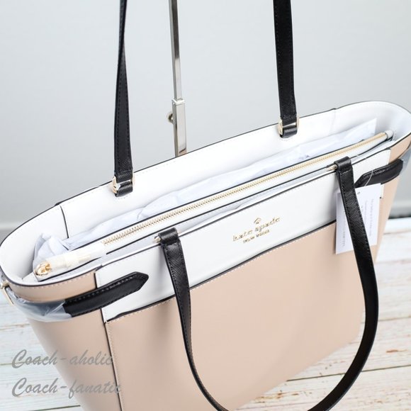 NWT Kate Spade Staci Laptop Tote Triple compartment Leather in Warm Beige - Picture 10 of 13